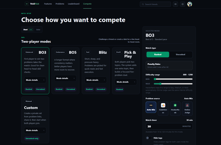 VoidHub compete modes