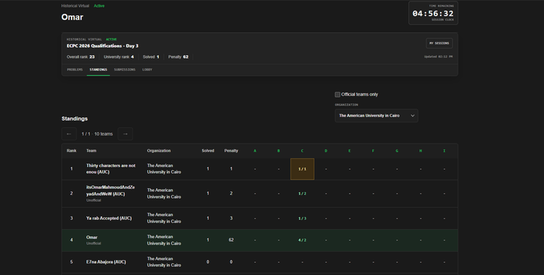 Live Virtual Contest standings with the real teams